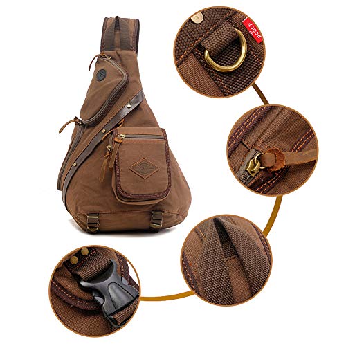 Canvas Sling Bag, Large Canvas Chest Bag Sling Chest shoulder Bag Crossbody Sling Backpack for Men Women (Coffee)