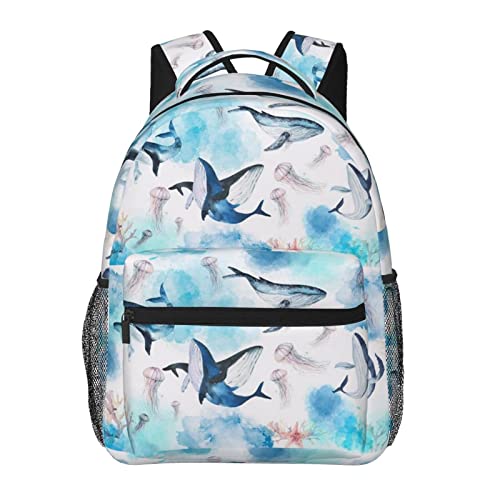 YIDUODUOX Boys Girls School Backpack Hiking Travel Pack with Multiple Pockets Daypack Sea whale and jellyfish College School Bookbag