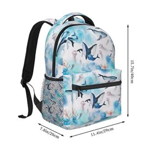 YIDUODUOX Boys Girls School Backpack Hiking Travel Pack with Multiple Pockets Daypack Sea whale and jellyfish College School Bookbag