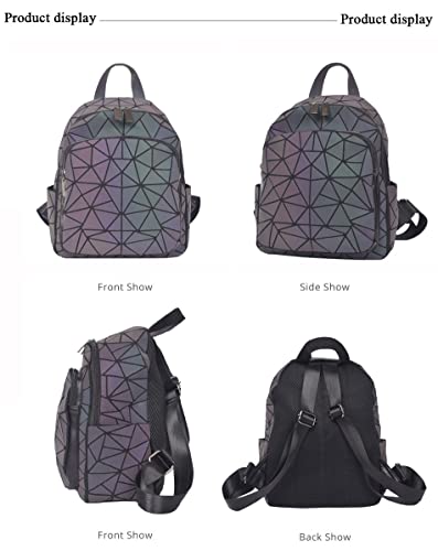 Geometric Luminous Ladies Backpack Wallet Holographic Reflective Backpack Diamond Travel Backpack (Silver)