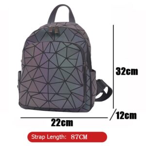 Geometric Luminous Ladies Backpack Wallet Holographic Reflective Backpack Diamond Travel Backpack (Silver)