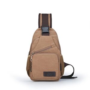 simu sling bag pack canvas shoulder sling backpack small crossbody chest bag for ipad mini (coffee)