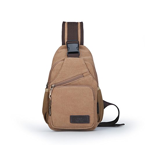 SIMU Sling Bag Pack Canvas Shoulder Sling Backpack Small Crossbody Chest Bag for ipad mini (coffee)