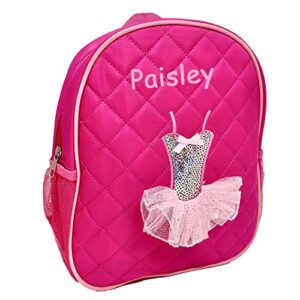 The Trendy Turtle Personalized Quilted Hot Pink Tutu Princess Themed Backpack Ballet Dance Bag with Custom Name