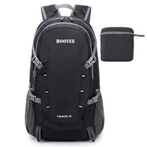 hooyee 40l lightweight foldable water-resistant ripstop nylon hiking backpack daypack (black)
