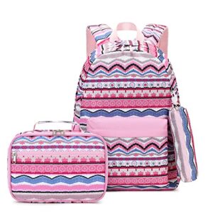 girls backpack elementary school backpack with insulated lunch box pencil case preschool kindergarten bookbag set(pink)