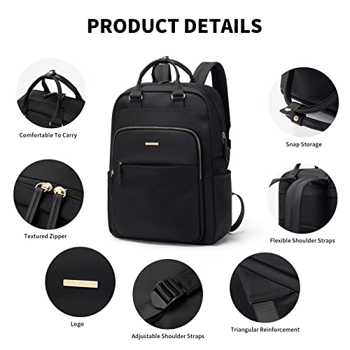 GOLF SUPAGS Laptop Backpack for Women Girls Work Backpack Purse Laptop BagsTravel Computer Bookbag Fits 15.6 Inch Notebook (Black, 15.6 Inch)