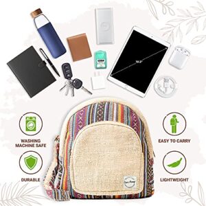 Smell Proof Hemp Mini Backpack - Premium Material Handmade in Nepal - Includes Dog Tested Odor Locking Velcro Bag (7x6 Inches), for Men and Women (Multi-colored (New Logo))