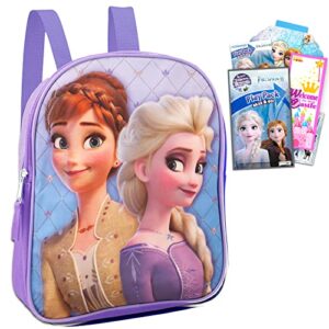 walt disney studio frozen mini backpack for girls, kids ~ 4 pc bundle with 11in school bag, 300 stickers, coloring pages, disney frozen backpack (anna elsa supplies travel set),