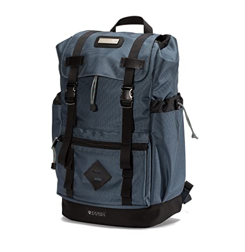 GOBI Getaway Men Woman Unisex Heavy Duty Hiking Travel Carry-On Laptop Backpack, Gunmetal Blue Color With Black Webbing