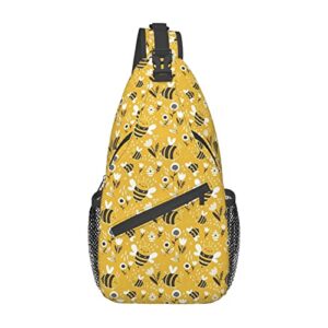 gelxicu cute bees pattern sling bag crossbody sling backpack shoulder chest bag for women men travel hiking daypack