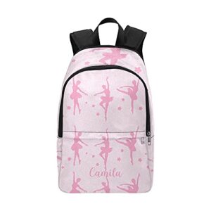 ballerina ballet dancing pink flowers personalized backpack for teen boys girls ,custom travel backpack bookbag casual bag with name gift, 11.8inch(l) x 5.51inch(w) x 17.72inch(h)