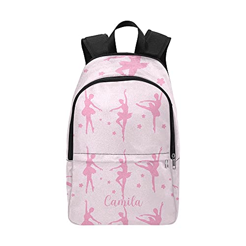 Ballerina Ballet Dancing Pink Flowers Personalized Backpack for Teen Boys Girls ,Custom Travel Backpack Bookbag Casual Bag with Name Gift, 11.8inch(L) x 5.51inch(W) x 17.72inch(H)