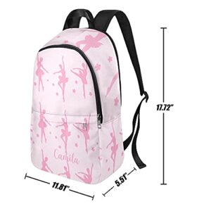 Ballerina Ballet Dancing Pink Flowers Personalized Backpack for Teen Boys Girls ,Custom Travel Backpack Bookbag Casual Bag with Name Gift, 11.8inch(L) x 5.51inch(W) x 17.72inch(H)