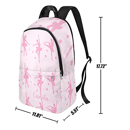 Ballerina Ballet Dancing Pink Flowers Personalized Backpack for Teen Boys Girls ,Custom Travel Backpack Bookbag Casual Bag with Name Gift, 11.8inch(L) x 5.51inch(W) x 17.72inch(H)