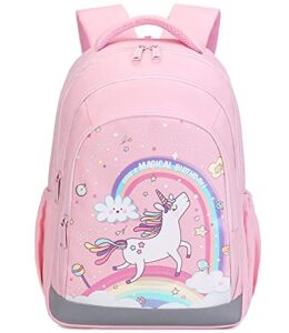 abshoo cute kids backpack for girls kindergarten elementary unicorn school backpacks with chest strap (unicorn pink)