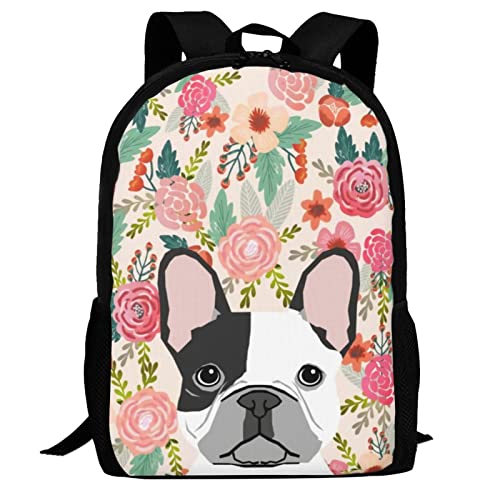 French Bulldog Dogs Floral Boho Flowers Cute Animals Is Life Dog 3D Printing Backpack Durable Light Cozy Laptop Bag Backpacks For adult Teens School Bookbag Travel Hiking Casual Daypack Birthday Gift