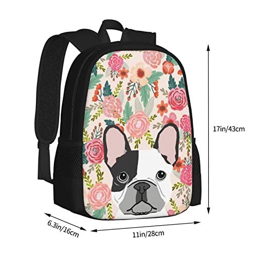 French Bulldog Dogs Floral Boho Flowers Cute Animals Is Life Dog 3D Printing Backpack Durable Light Cozy Laptop Bag Backpacks For adult Teens School Bookbag Travel Hiking Casual Daypack Birthday Gift