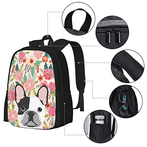 French Bulldog Dogs Floral Boho Flowers Cute Animals Is Life Dog 3D Printing Backpack Durable Light Cozy Laptop Bag Backpacks For adult Teens School Bookbag Travel Hiking Casual Daypack Birthday Gift