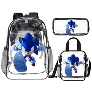 qxuzizh 3pcs transparent clear backpack plastic bookbags with lunch bag tote and pencil case box pouch for teen boys girls youth