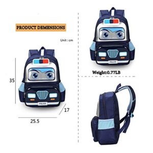 Kids Toddler Police Car Backpack, Small School Bag Preschool Kindergarten Bookbags for Boys Girls