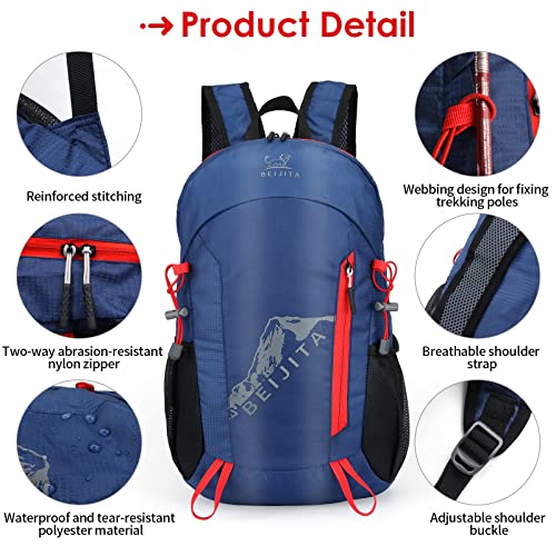 BEIJITA 20L Lightweight Foldable Backpack Small Hiking Backpack Women Men Camping Outdoor Packable Daypack Travel Backpack, Waterproof Day Packs Backpacks Hiking(Dark Blue)