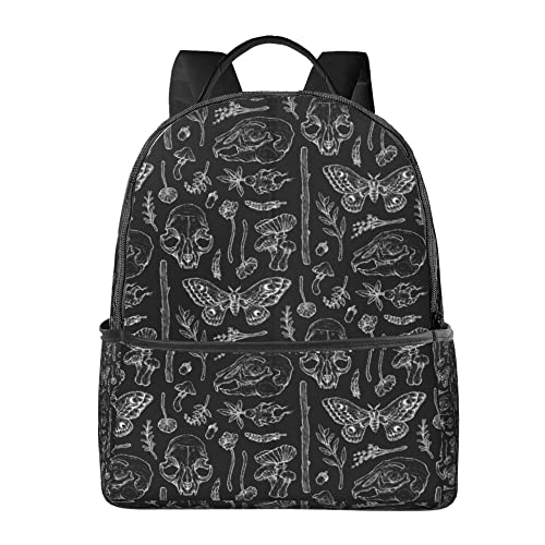 AMRANDOM Unisex Backpack Stylish Bookbag School Casual Travel Bag Daypack Adjustable (Butterfly Skull Head Mushroom Leaf Specimen)