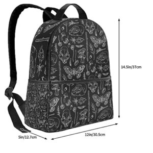 AMRANDOM Unisex Backpack Stylish Bookbag School Casual Travel Bag Daypack Adjustable (Butterfly Skull Head Mushroom Leaf Specimen)