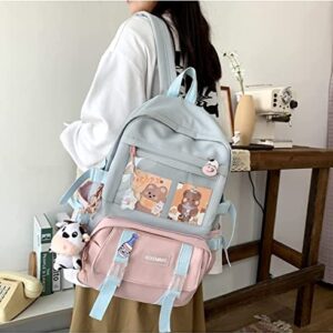 LIEEI Kawaii Backpack with Cute Pins and Plush Pendant for Teen Girls School Large Capacity Waterproof School Bag Bookbag