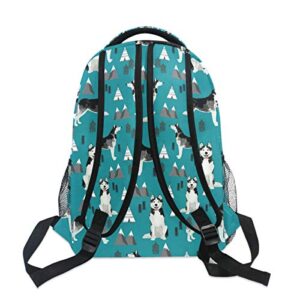 Backpack for Adult Kids Stylish Husky Siberian Dog Turquoise Backpack Lightweight School College Travel Bags Halloween Christmas Gifts