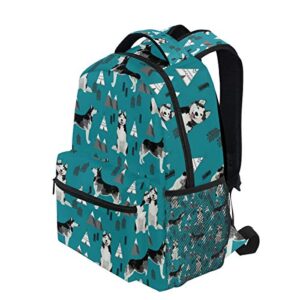 Backpack for Adult Kids Stylish Husky Siberian Dog Turquoise Backpack Lightweight School College Travel Bags Halloween Christmas Gifts