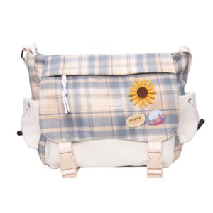 kawaii backpack japanese school bag aesthetic cute plaided bags harajuku tote ita bag crossbody girls kawaii stationary (yellow, one size)