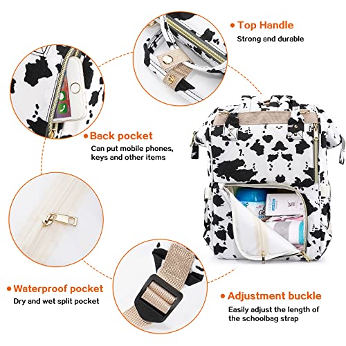 Diaper Bag Backpack for Mom & Dad, Multifunction Waterproof Baby Changing Bags, Large Nappy Bag Backpack (Cow)