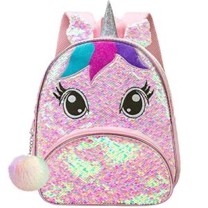 unicorn backpack for girls, toddler sequin preschool bookbag, 12.5″ cute cartoon animal schoolbag
