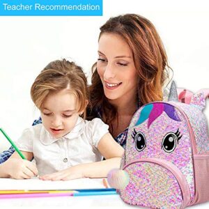 Unicorn Backpack for Girls, Toddler Sequin Preschool Bookbag, 12.5" Cute Cartoon Animal Schoolbag