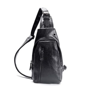 leather small sling bag,crossbody shoulder bag for men women pu leather travel cycle hiking daypack (black)