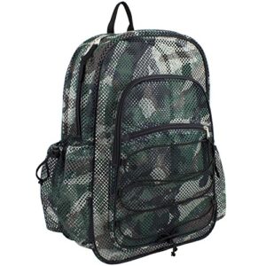 eastsport xl semi-transparent mesh backpack with comfort padded straps and bungee, black camo