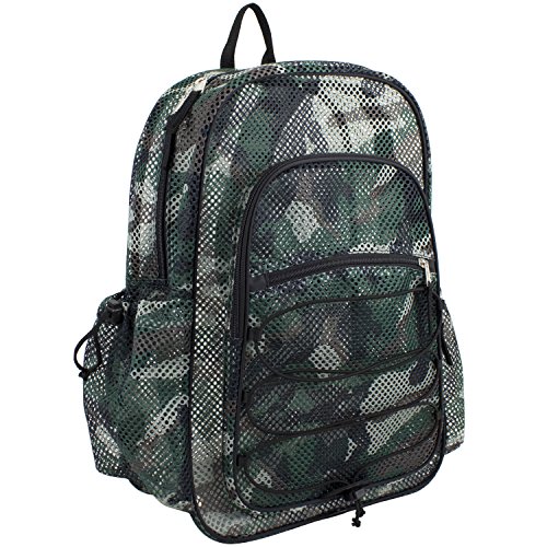 Eastsport XL Semi-Transparent Mesh Backpack with Comfort Padded Straps and Bungee, Black Camo