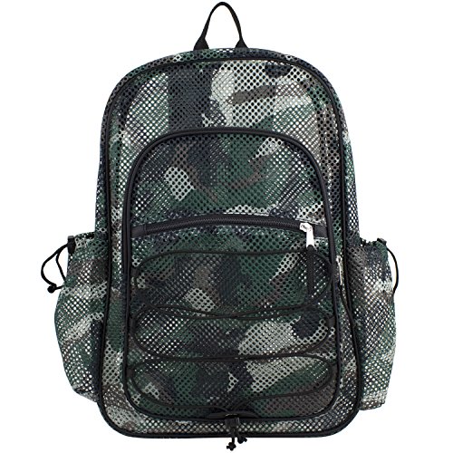 Eastsport XL Semi-Transparent Mesh Backpack with Comfort Padded Straps and Bungee, Black Camo