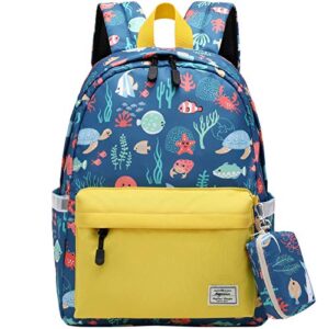 mairle little kids backpack preschool kindergarten school bag for boys and girls with chest strap, sea world print, dark blue/yellow