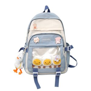 hacodan kawaii backpack ita bag lovely pin bag japanese aesthetic with cute pendant and pins for girls high school book bags for school (blue)