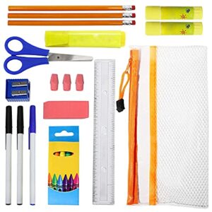 Moda West 17 Inch Bulk Backpacks in Assorted Colors with 17 Piece School Supply Kits Wholesale - Case of 24 (12 Color Assortment)