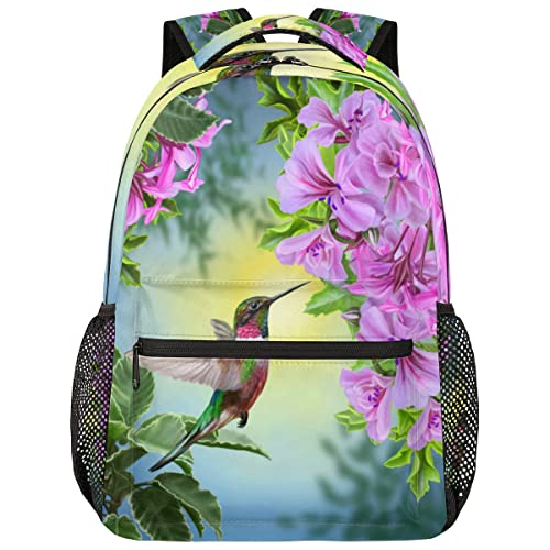 YPPAHHHH School Laptop Backpack Flower Bird Hummingbird for Girls Kids Boys Spring Flroal Lightweight Bookbag Elementary College Travel Hiking Daypack Backpacks for Women Men