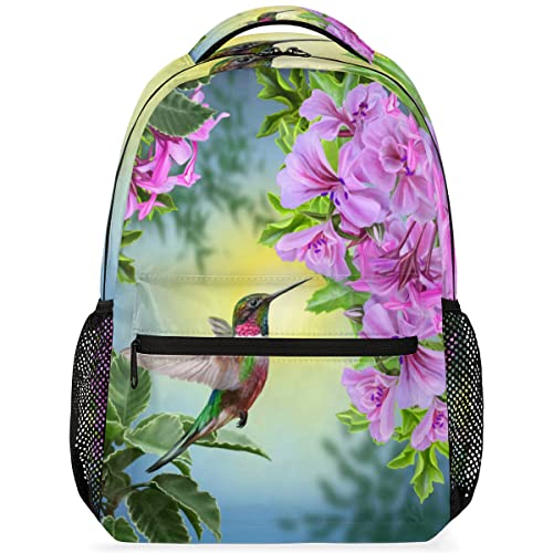 YPPAHHHH School Laptop Backpack Flower Bird Hummingbird for Girls Kids Boys Spring Flroal Lightweight Bookbag Elementary College Travel Hiking Daypack Backpacks for Women Men