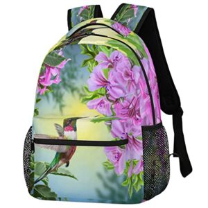 YPPAHHHH School Laptop Backpack Flower Bird Hummingbird for Girls Kids Boys Spring Flroal Lightweight Bookbag Elementary College Travel Hiking Daypack Backpacks for Women Men