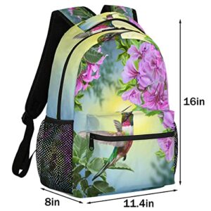 YPPAHHHH School Laptop Backpack Flower Bird Hummingbird for Girls Kids Boys Spring Flroal Lightweight Bookbag Elementary College Travel Hiking Daypack Backpacks for Women Men