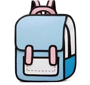 laureltree kawaii aesthetic cute funny 2d cartoon backpack laptop travel bag school students suppliers teens girls (blue)