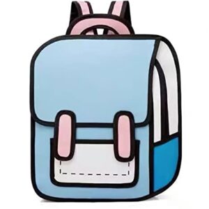 LaurelTree Kawaii Aesthetic Cute Funny 2D Cartoon Backpack Laptop Travel Bag School Students Suppliers Teens Girls (Blue)