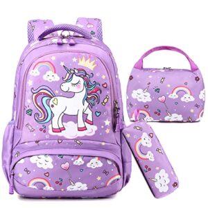 unicorn backpack for girls kids school backpack for elementary water resistant girls school bag unicorn bookbag 3 piece set with insulated lunch bag and pencil case