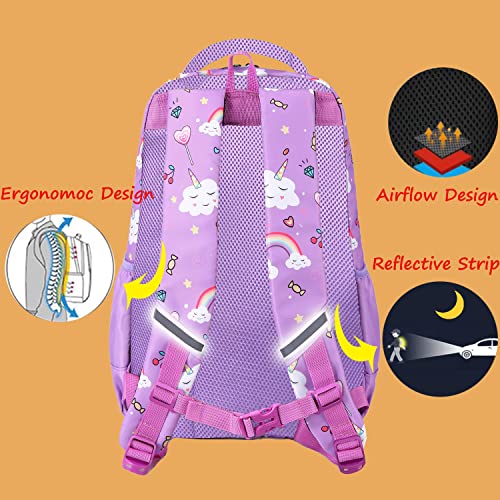 Unicorn Backpack for Girls Kids School backpack for Elementary Water Resistant Girls School Bag Unicorn Bookbag 3 Piece Set with Insulated Lunch Bag and Pencil Case